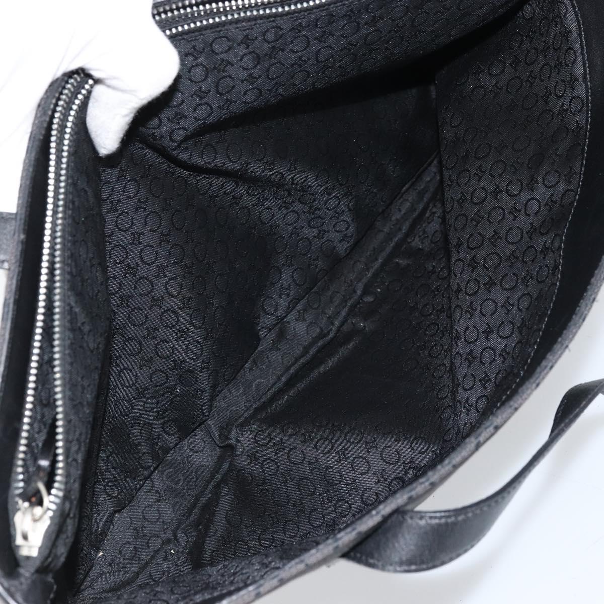 CELINE C Macadam Canvas Tote Bag Black Silver Auth 174485