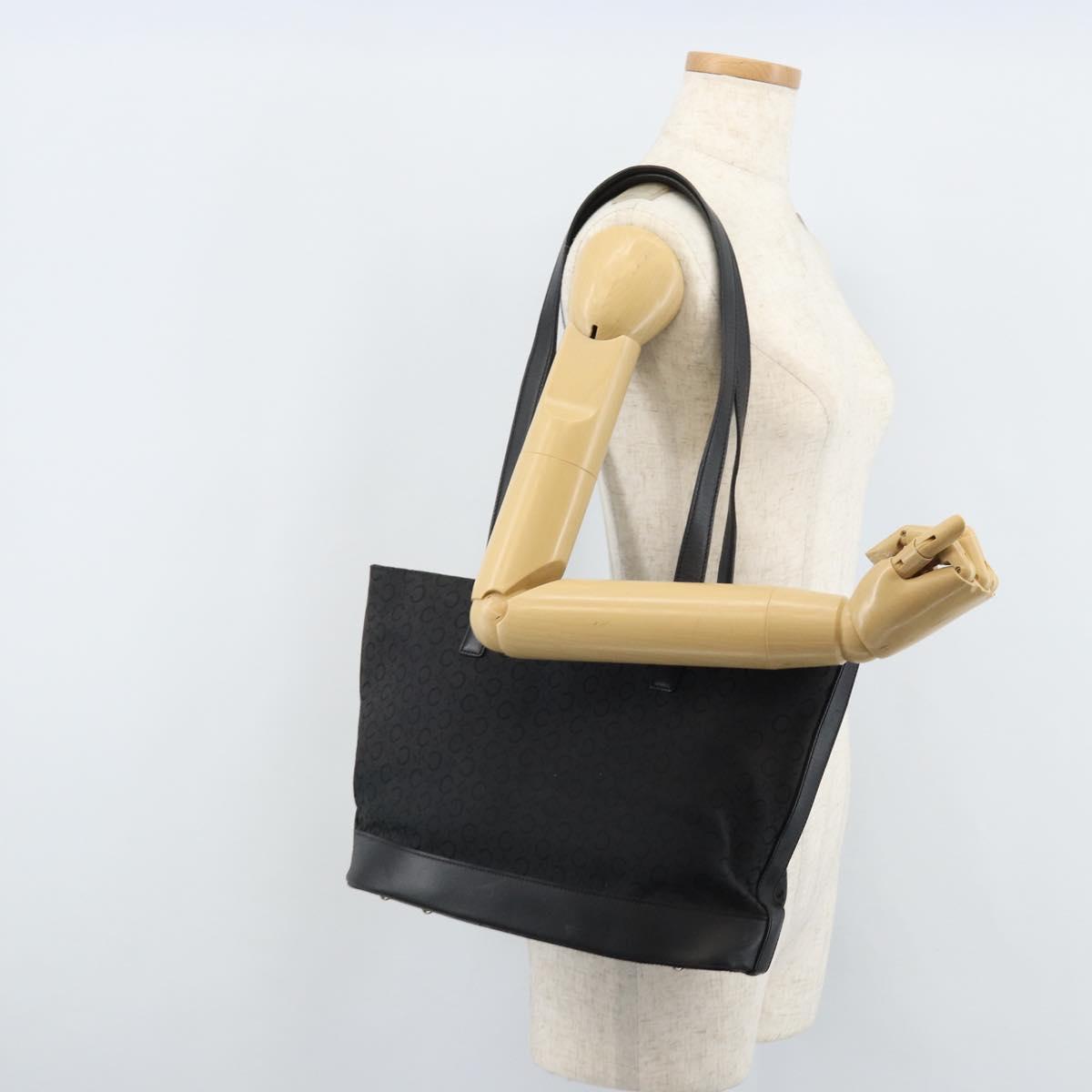 CELINE C Macadam Canvas Tote Bag Black Silver Auth 174485
