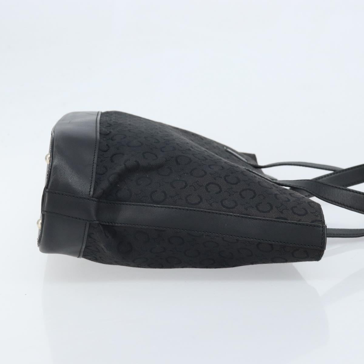 CELINE C Macadam Canvas Tote Bag Black Silver Auth 174485