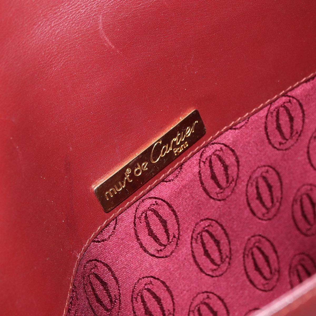 CARTIER Must Line Shoulder Bag Leather Bordeaux Gold Auth 174487
