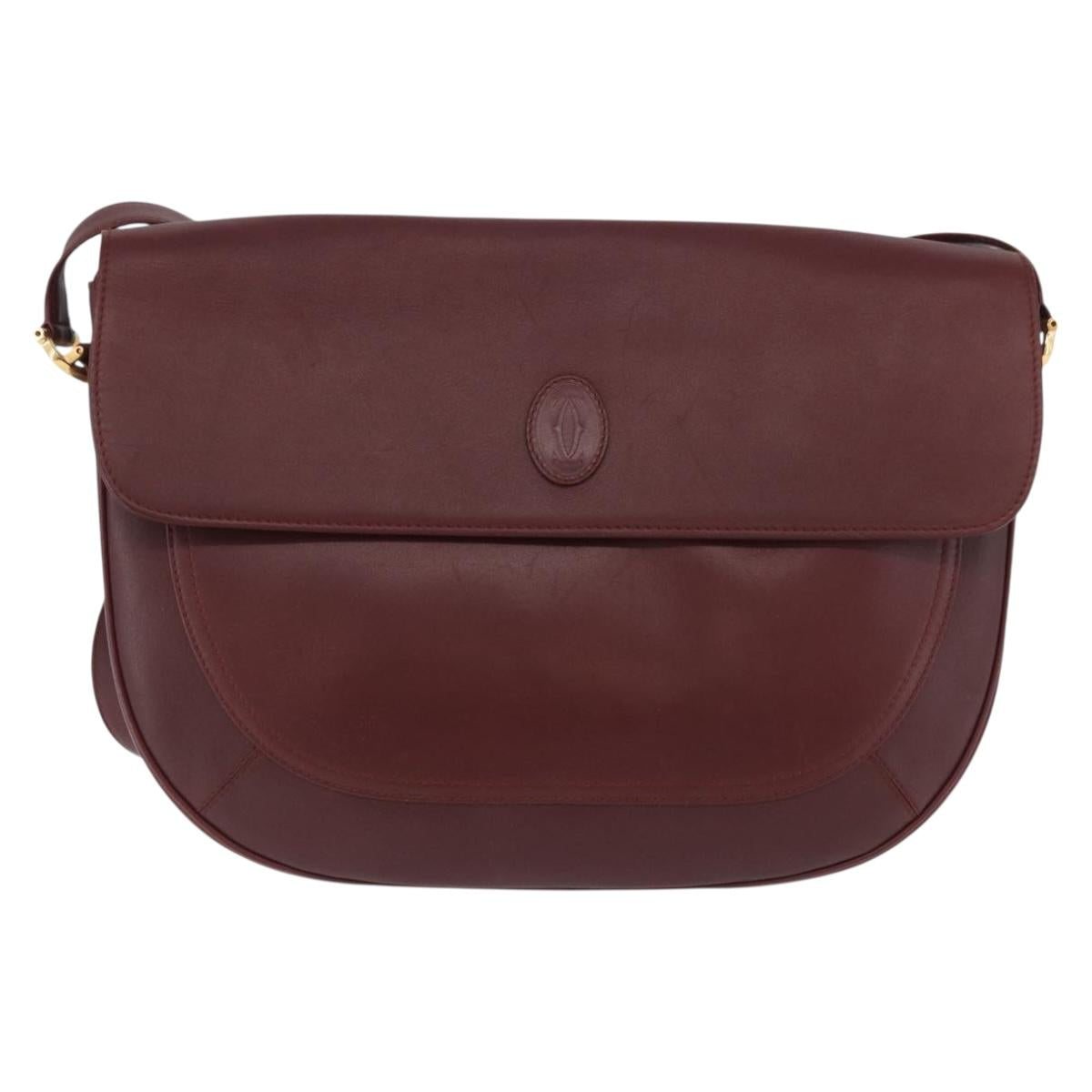CARTIER Must Line Shoulder Bag Leather Bordeaux Gold Auth 174487