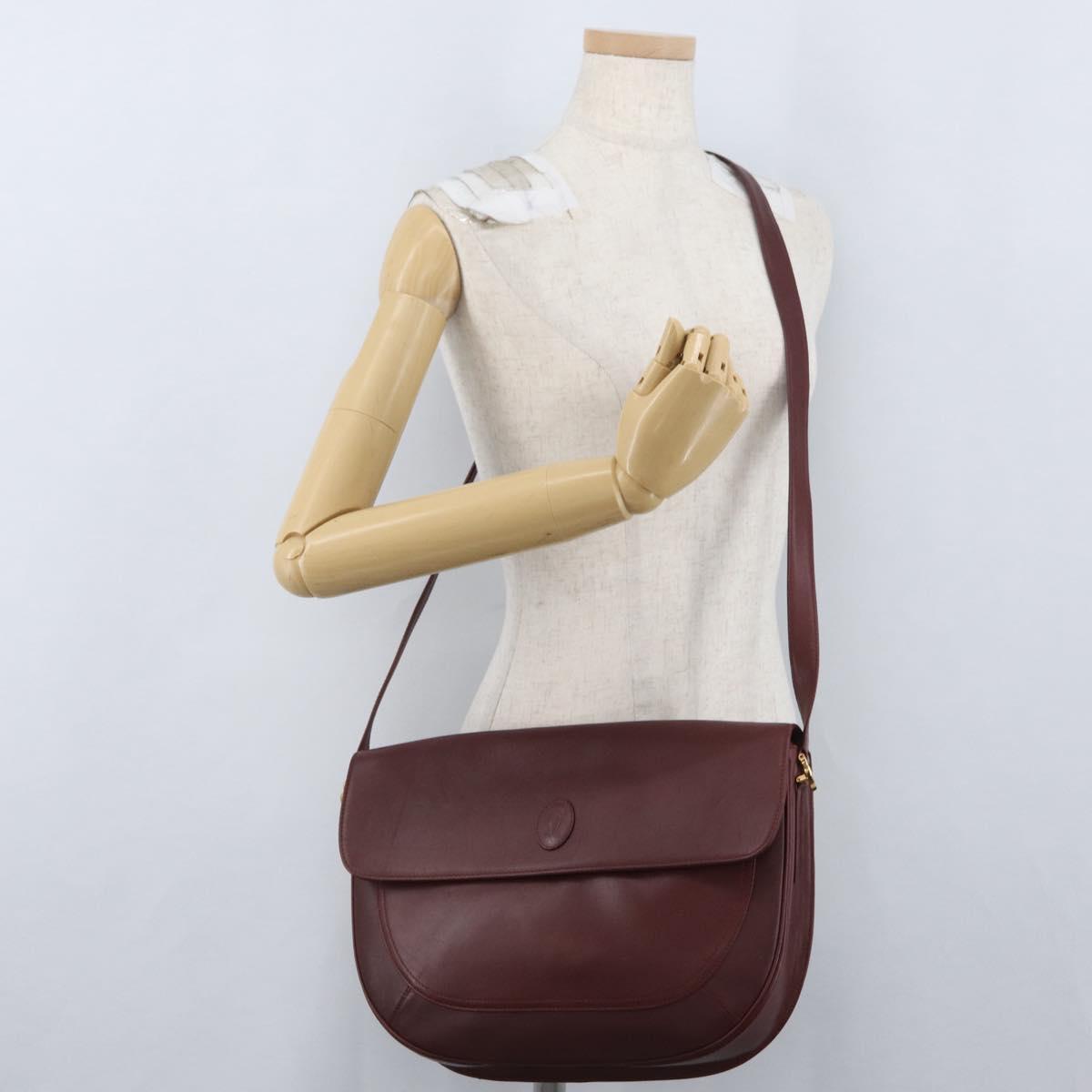 CARTIER Must Line Shoulder Bag Leather Bordeaux Gold Auth 174487