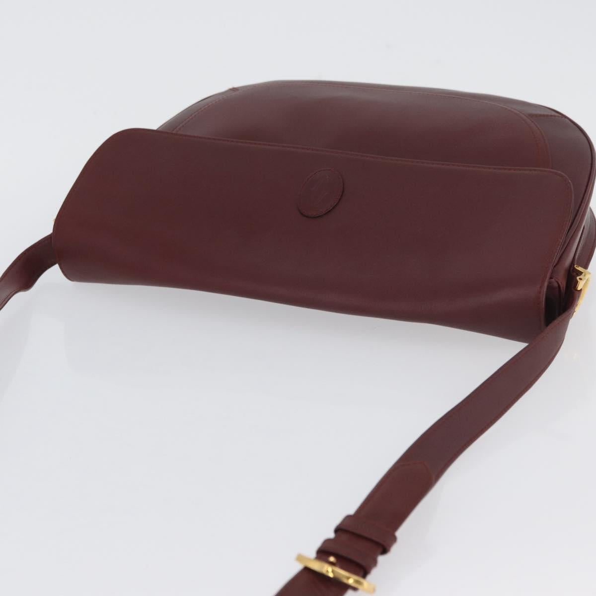 CARTIER Must Line Shoulder Bag Leather Bordeaux Gold Auth 174487
