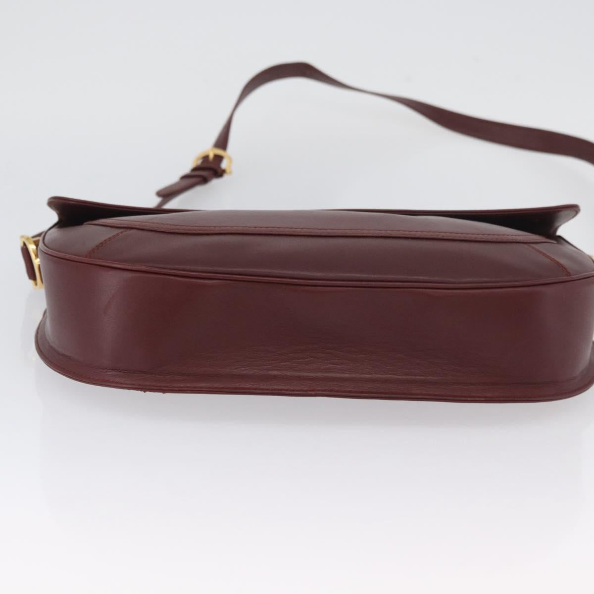 CARTIER Must Line Shoulder Bag Leather Bordeaux Gold Auth 174487