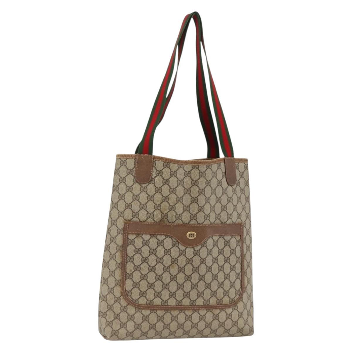 GUCCI GG Supreme Web Sherry Line Tote Bag PVC Beige 40 02 003 Auth 174488