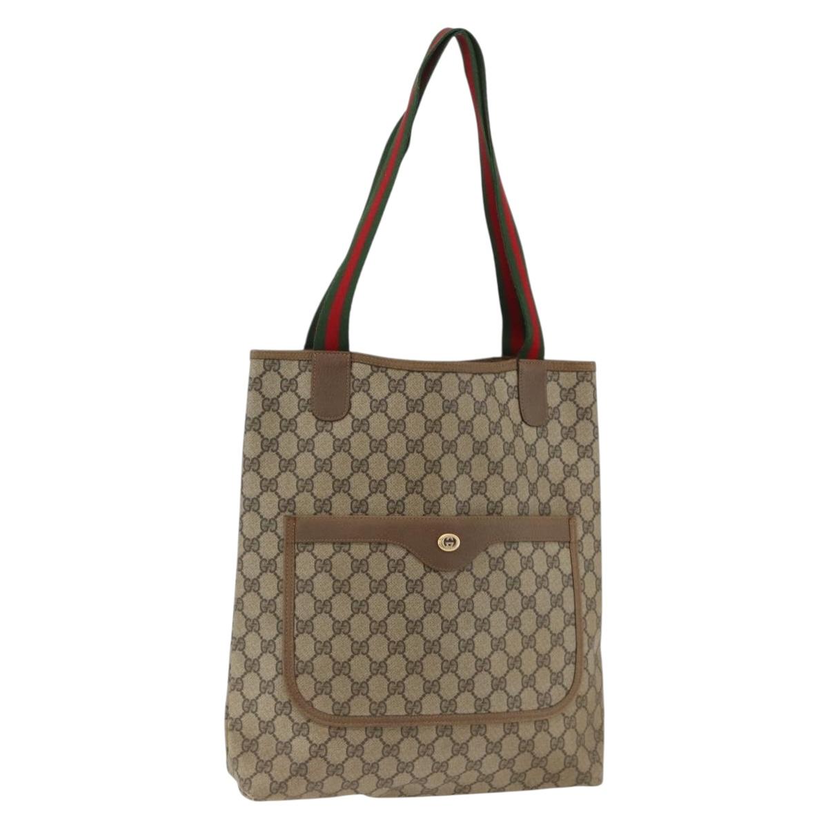 GUCCI GG Supreme Web Sherry Line Tote Bag PVC Beige 40 02 003 Auth 174489