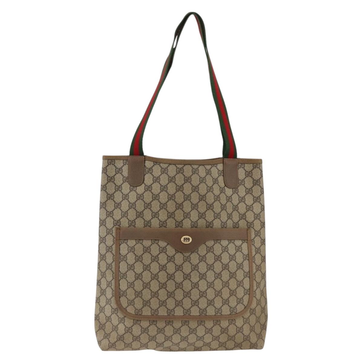 GUCCI GG Supreme Web Sherry Line Tote Bag PVC Beige 40 02 003 Auth 174489
