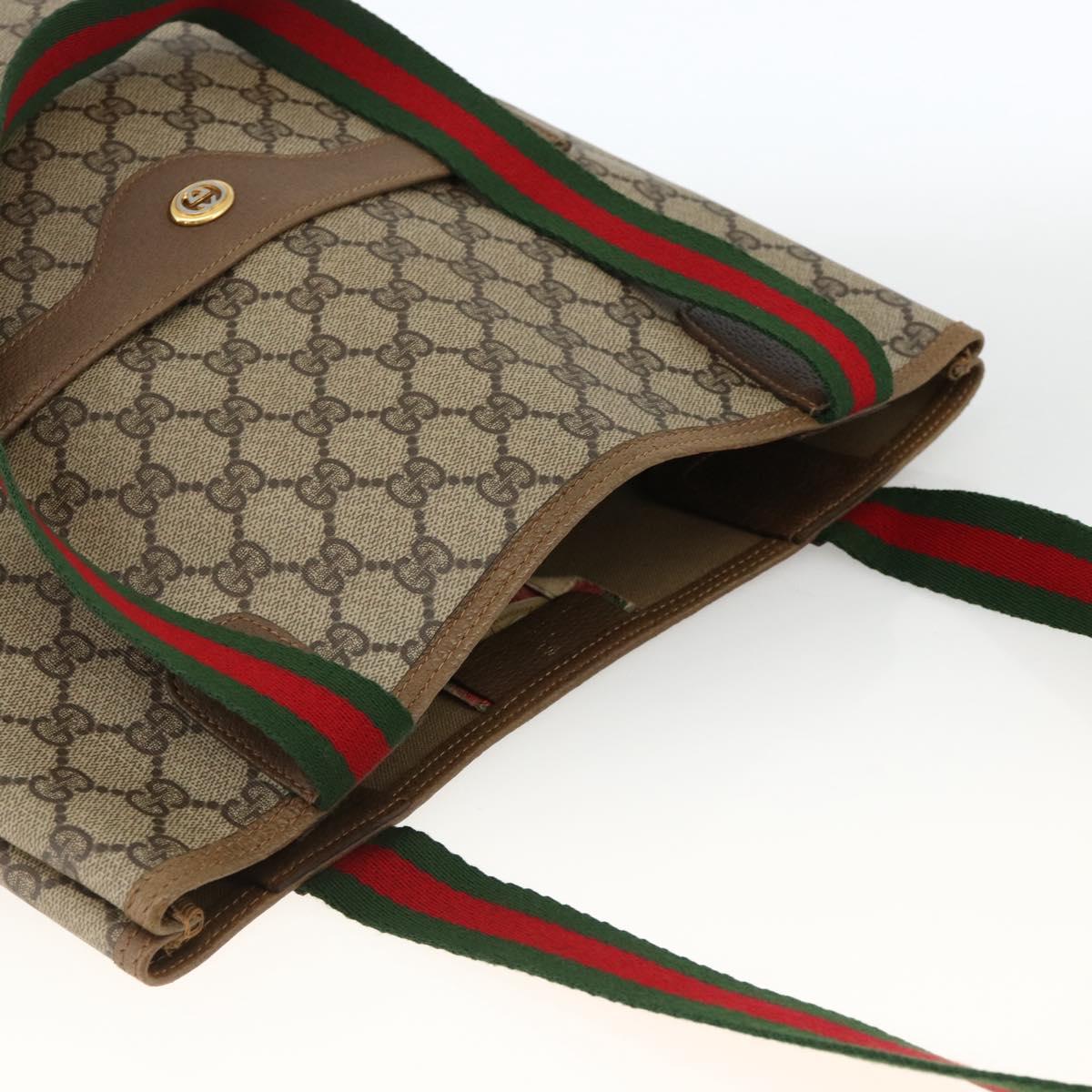 GUCCI GG Supreme Web Sherry Line Tote Bag PVC Beige 40 02 003 Auth 174489