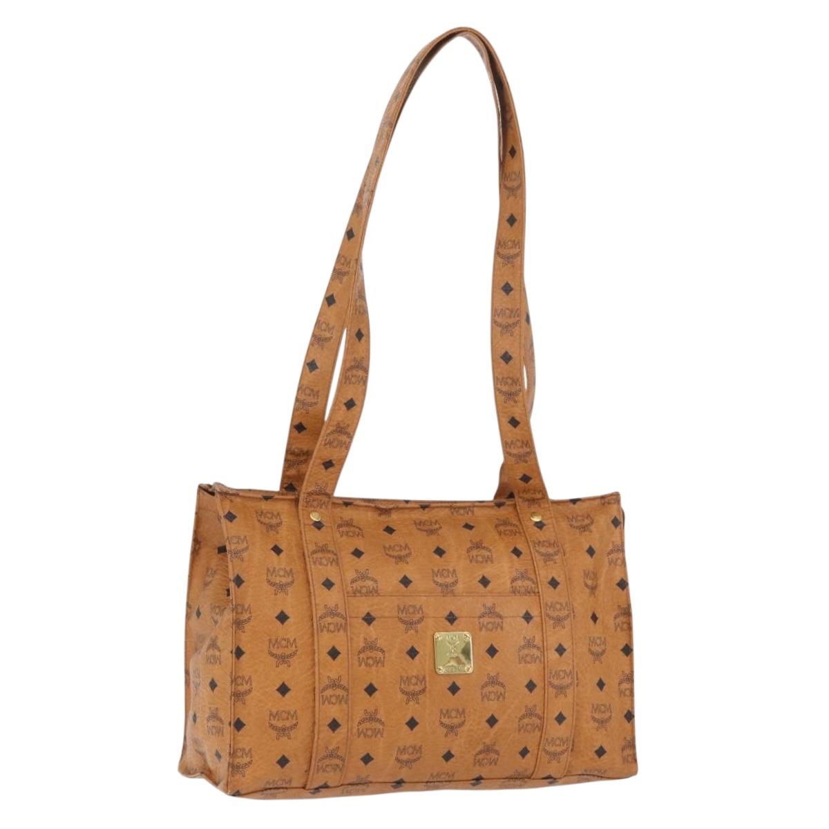 MCM Vicetos Logogram Tote Bag PVC Leather Brown Gold Auth 174495