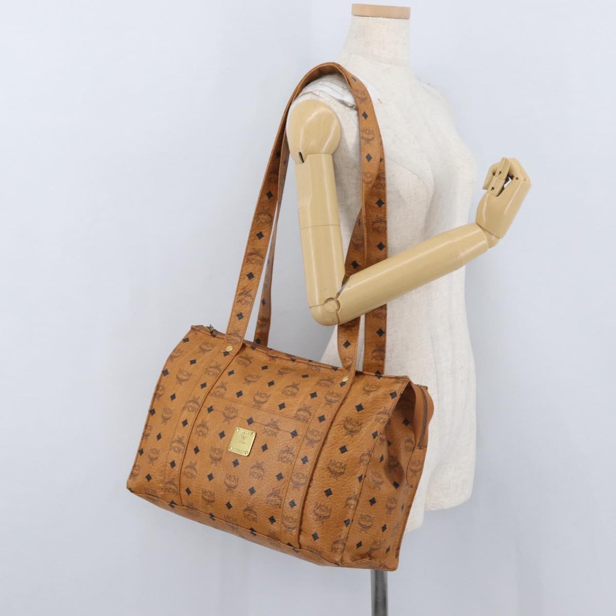 MCM Vicetos Logogram Tote Bag PVC Leather Brown Gold Auth 174495