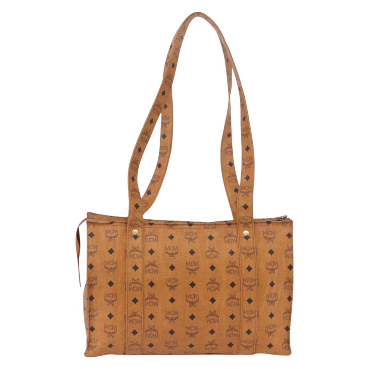MCM Vicetos Logogram Tote Bag PVC Leather Brown Gold Auth 174495