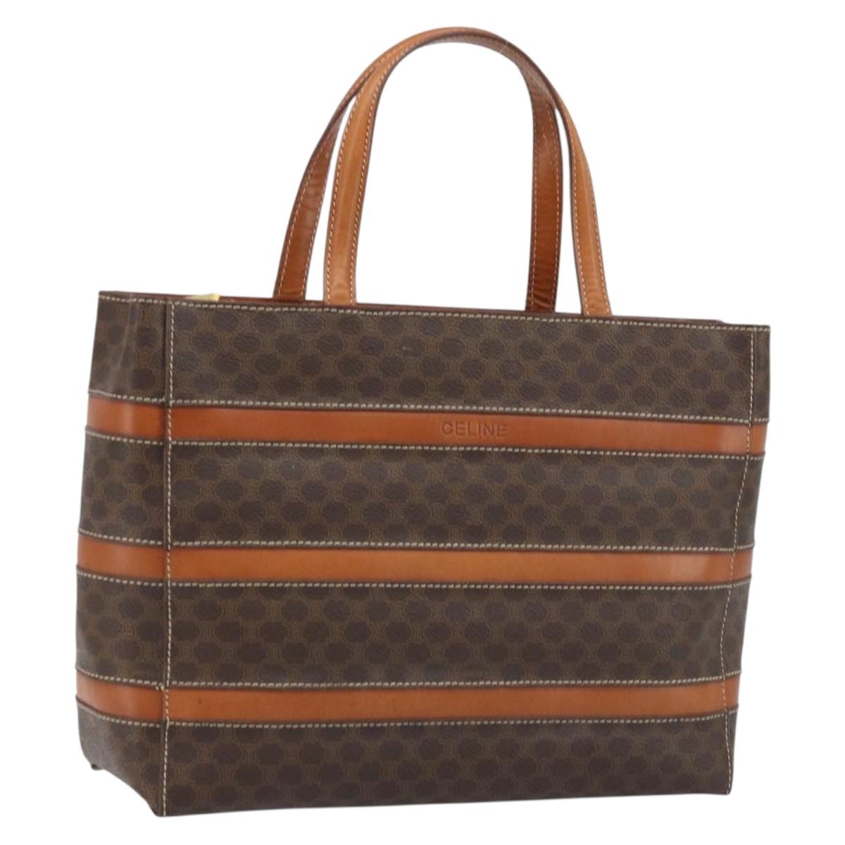 CELINE Macadam Canvas Hand Bag PVC Leather Brown Gold Auth 174497A