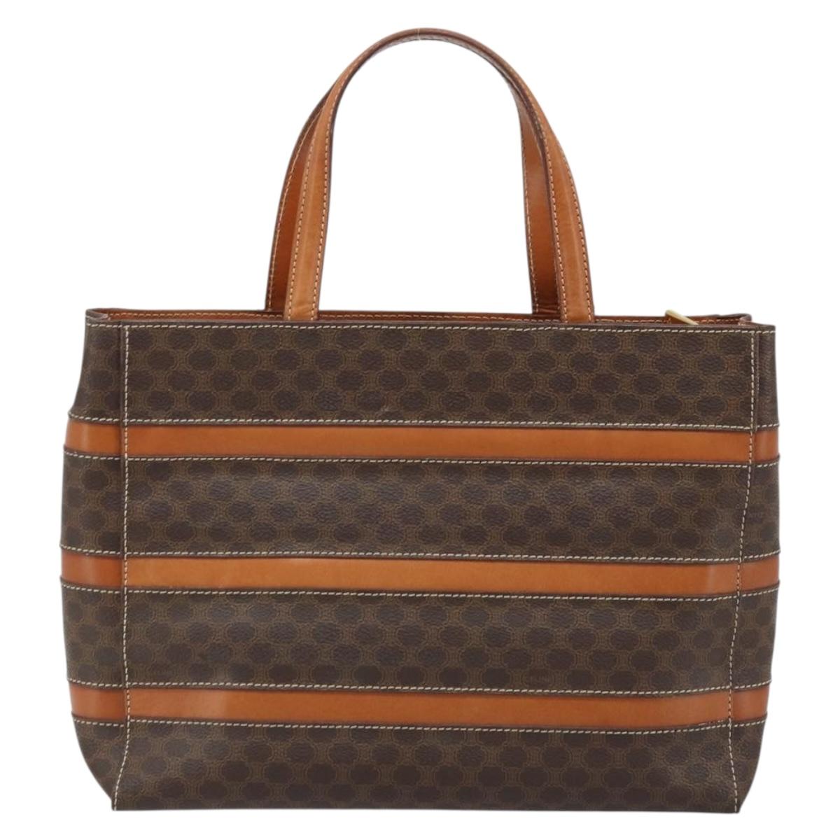CELINE Macadam Canvas Hand Bag PVC Leather Brown Gold Auth 174497A