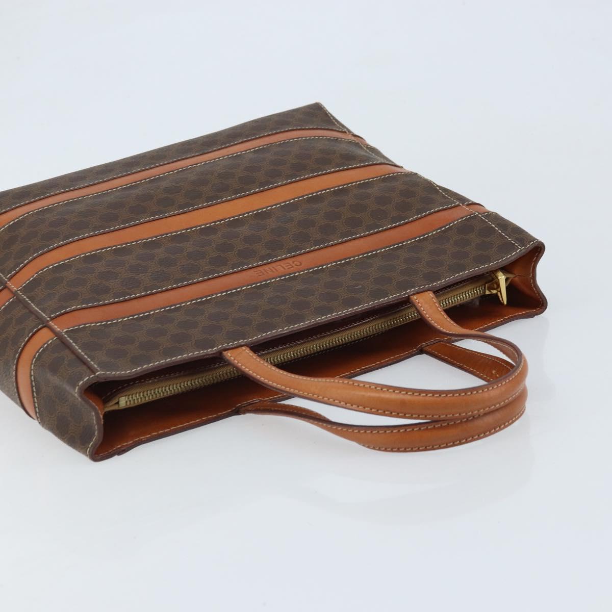 CELINE Macadam Canvas Hand Bag PVC Leather Brown Gold Auth 174497A