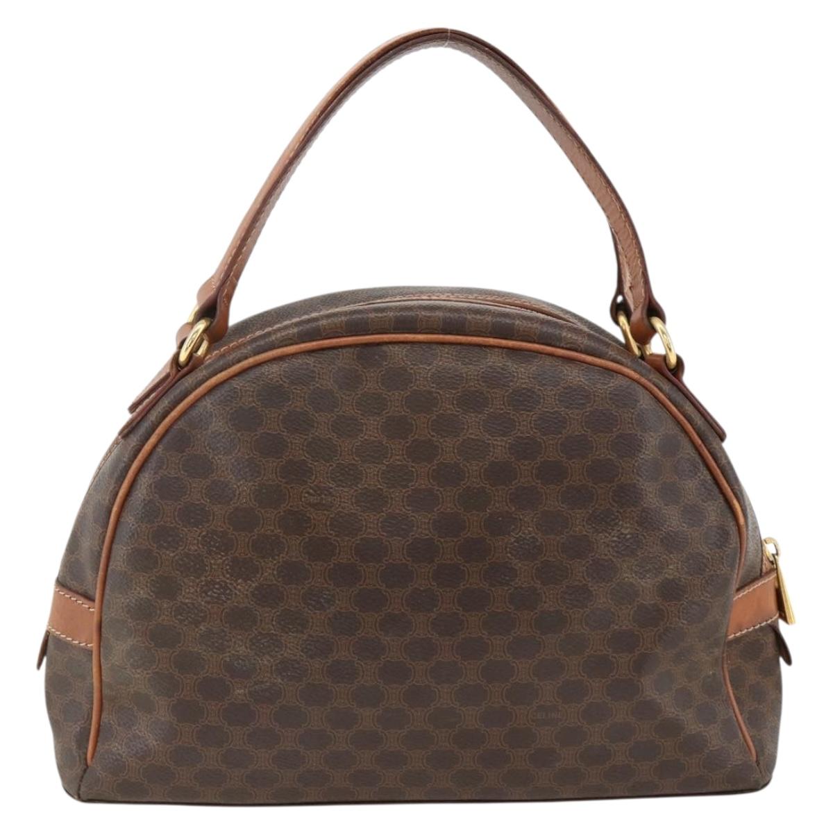 CELINE Macadam Canvas Hand Bag PVC Leather Brown Gold Auth 174498
