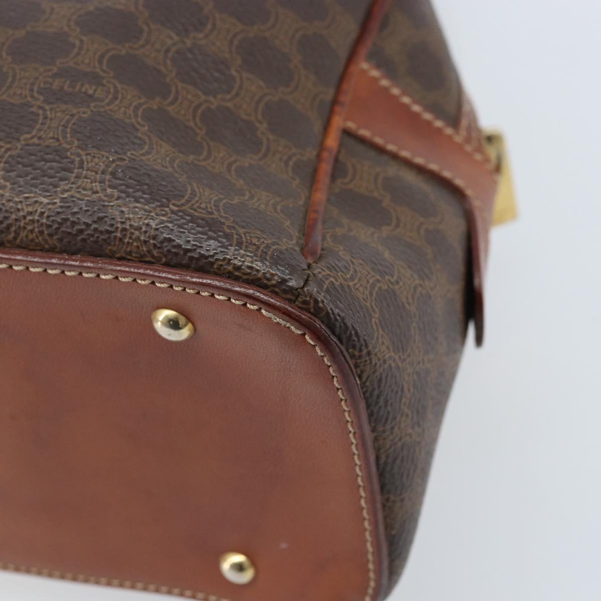 CELINE Macadam Canvas Hand Bag PVC Leather Brown Gold Auth 174499