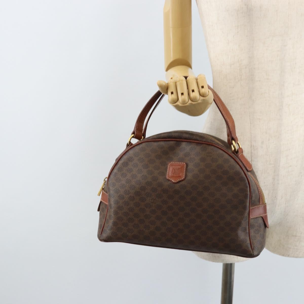 CELINE Macadam Canvas Hand Bag PVC Leather Brown Gold Auth 174499