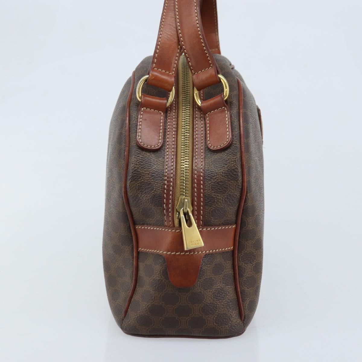 CELINE Macadam Canvas Hand Bag PVC Leather Brown Gold Auth 174499