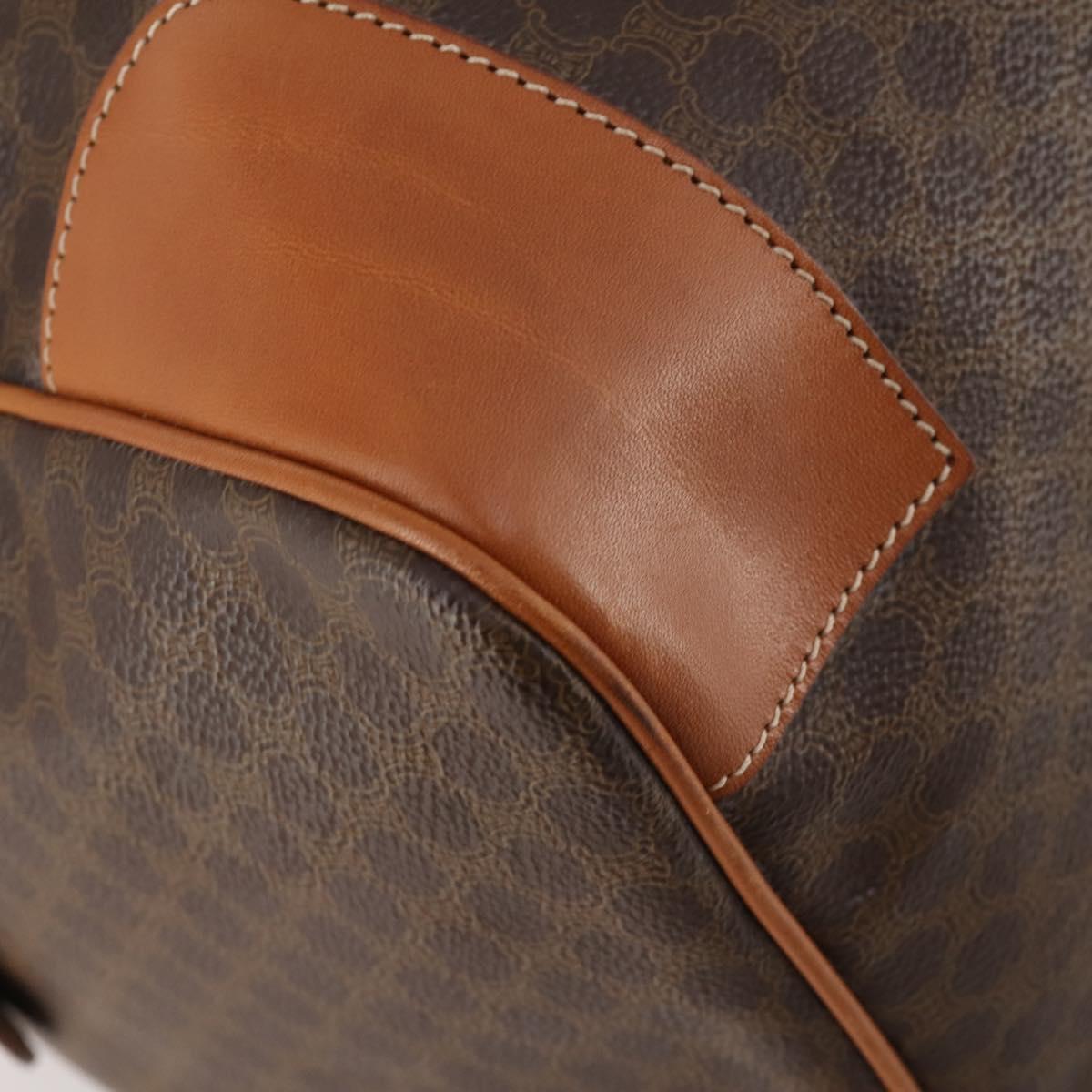 CELINE Macadam Canvas Boston Bag PVC Leather Brown Gold Auth 174501