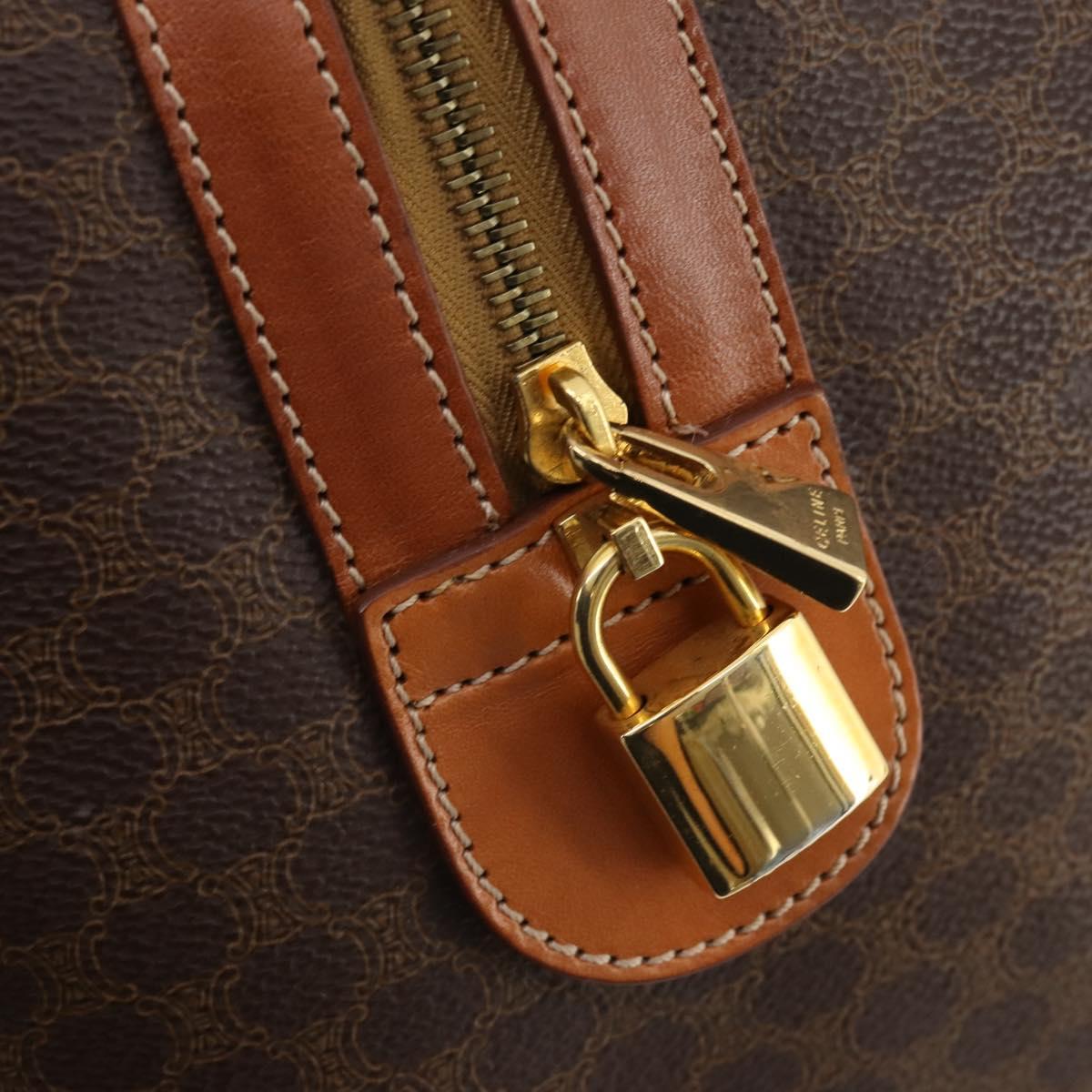 CELINE Macadam Canvas Boston Bag PVC Leather Brown Gold Auth 174501