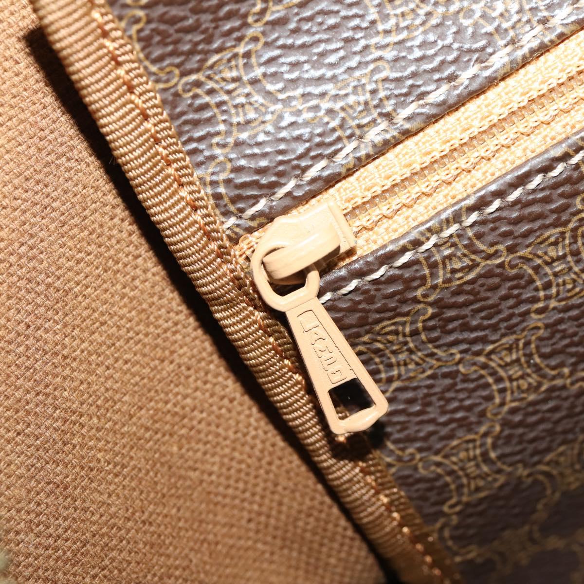 CELINE Macadam Canvas Boston Bag PVC Leather Brown Gold Auth 174501