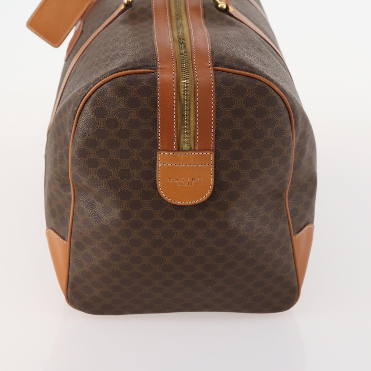 CELINE Macadam Canvas Boston Bag PVC Leather Brown Gold Auth 174501