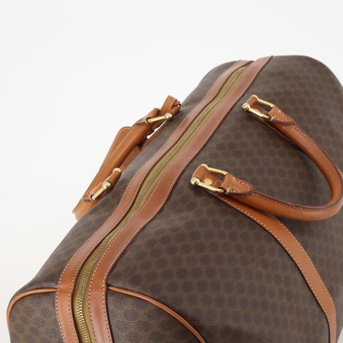 CELINE Macadam Canvas Boston Bag PVC Leather Brown Gold Auth 174501