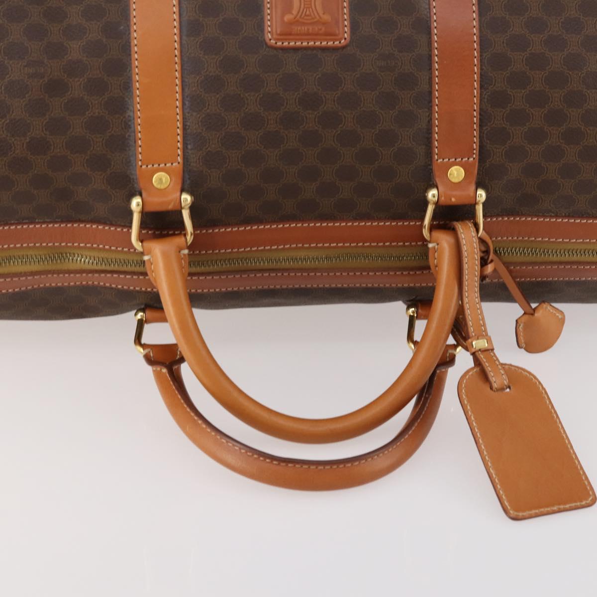 CELINE Macadam Canvas Boston Bag PVC Leather Brown Gold Auth 174501