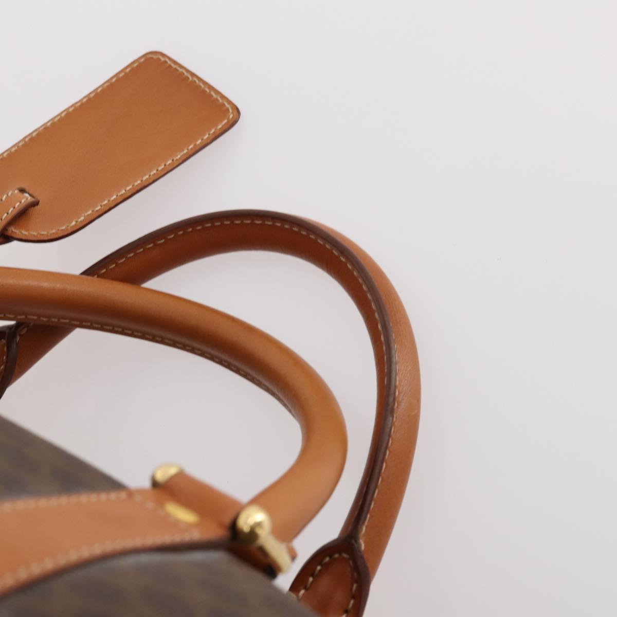 CELINE Macadam Canvas Boston Bag PVC Leather Brown Gold Auth 174501