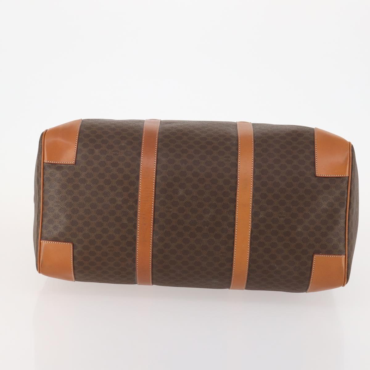 CELINE Macadam Canvas Boston Bag PVC Leather Brown Gold Auth 174501
