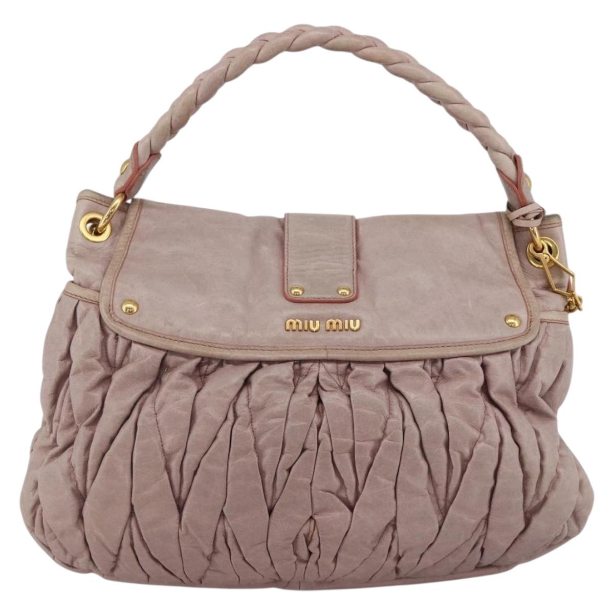 Miu Miu Matelasse Hand Bag Leather 2way Pink Gold Auth 174502A