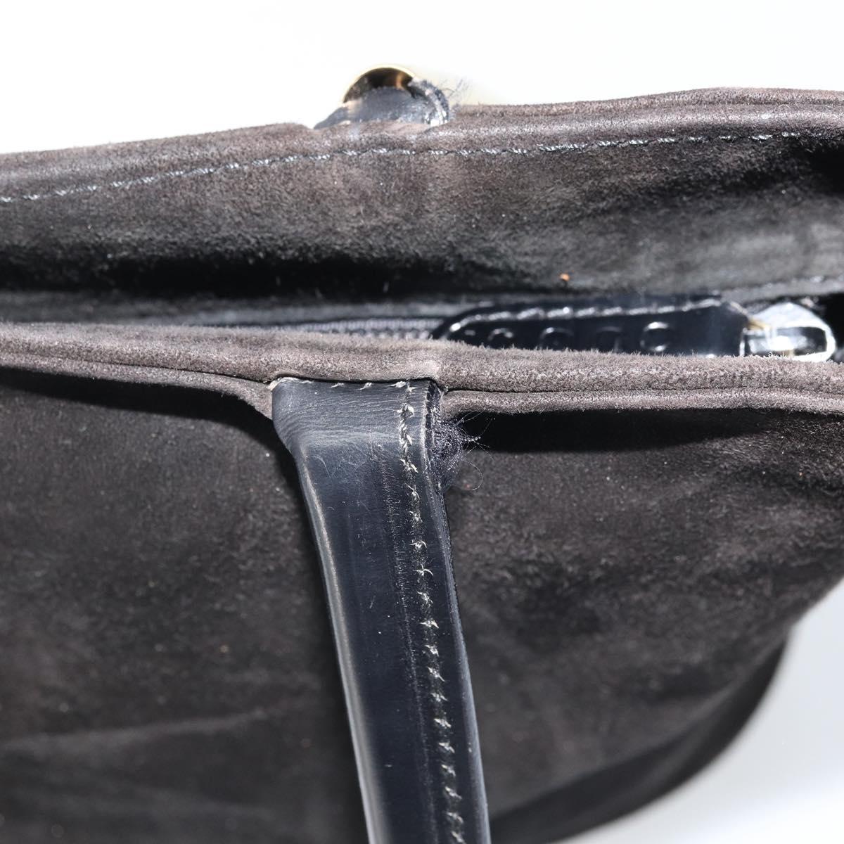 GUCCI Hand Bag Suede Black Gold 002 2122 0465 Auth 174512