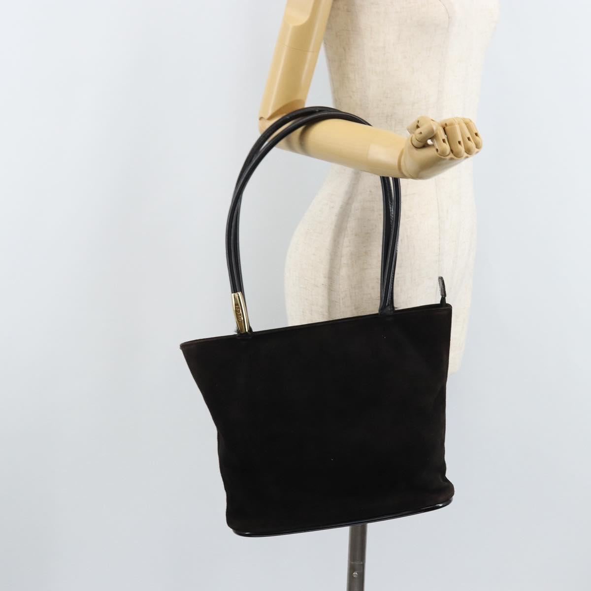 GUCCI Hand Bag Suede Black Gold 002 2122 0465 Auth 174512