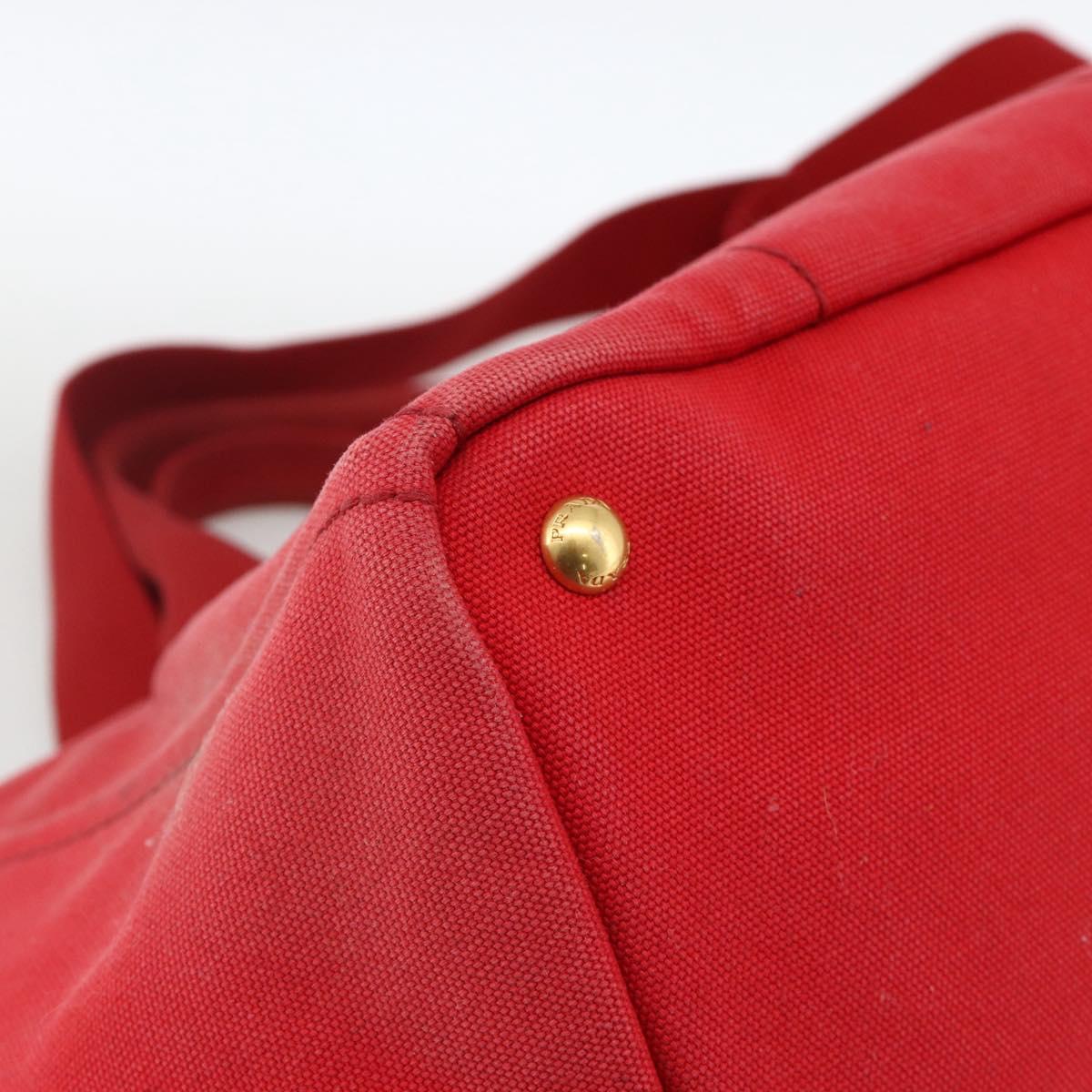 PRADA Canapa GM Hand Bag Canvas 2way Red Gold Auth 174514