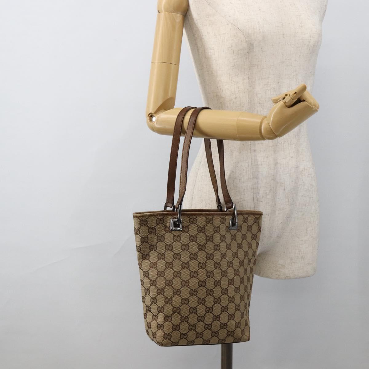 GUCCI GG Canvas Tote Bag Beige Silver 31244 Auth 174516