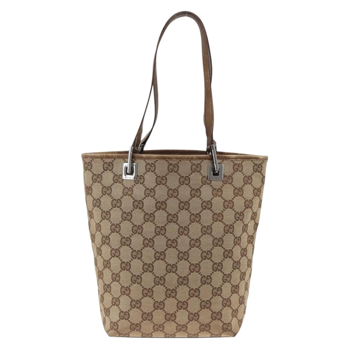 GUCCI GG Canvas Tote Bag Beige Silver 31244 Auth 174516