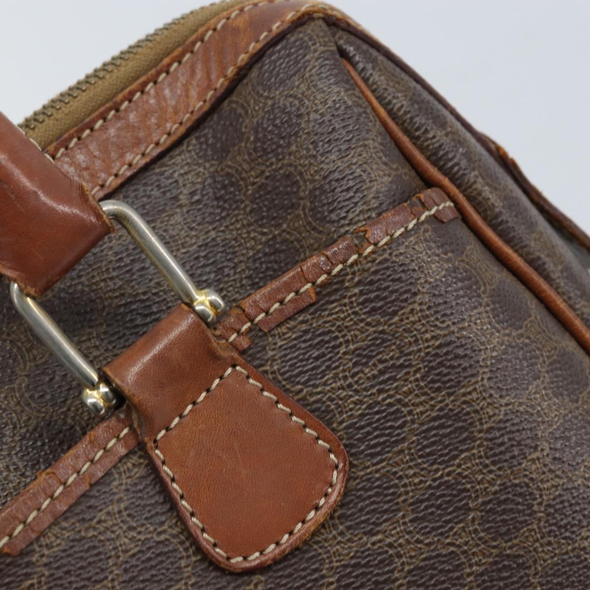 CELINE Macadam Canvas Hand Bag PVC Leather Brown Gold Auth 174520