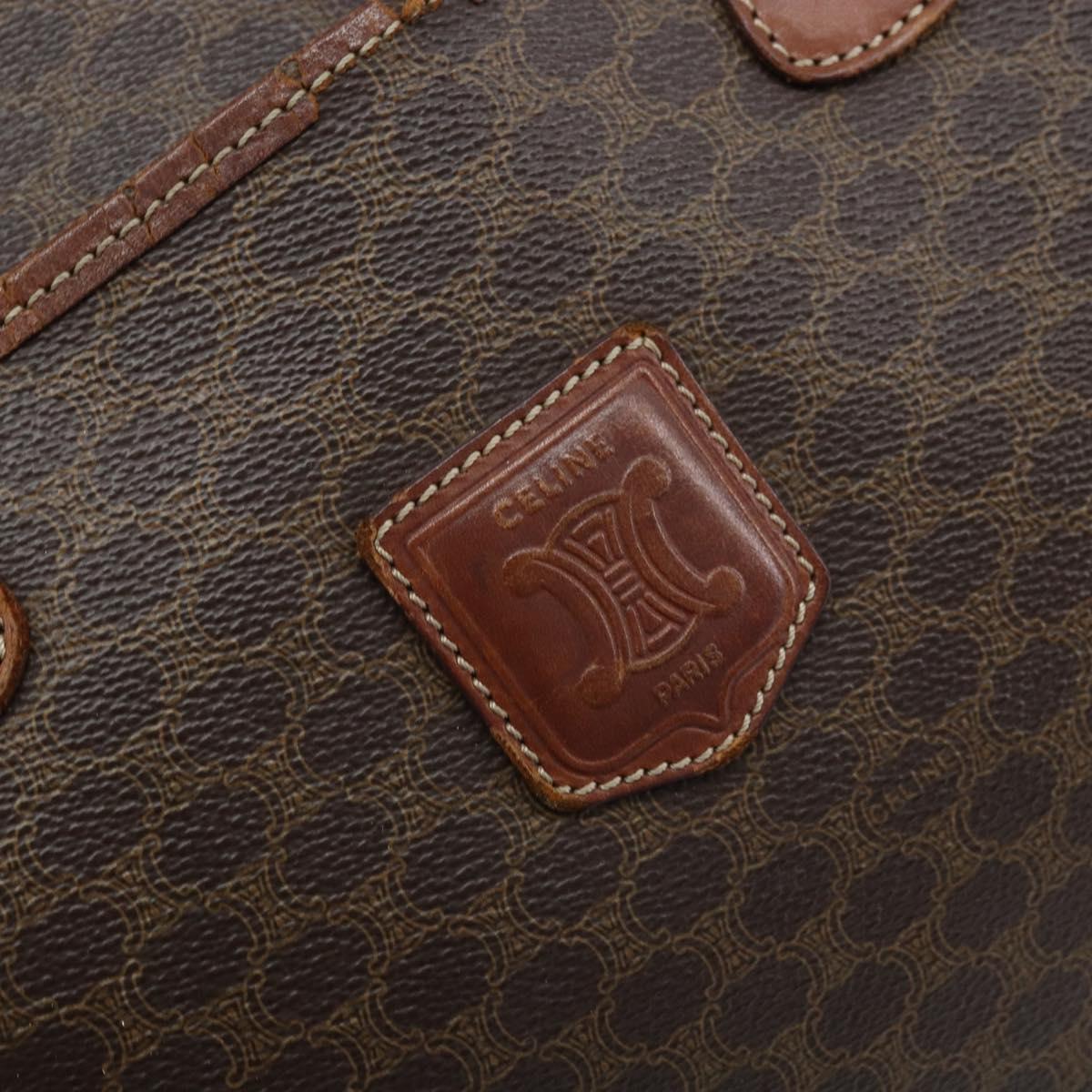 CELINE Macadam Canvas Hand Bag PVC Leather Brown Gold Auth 174520