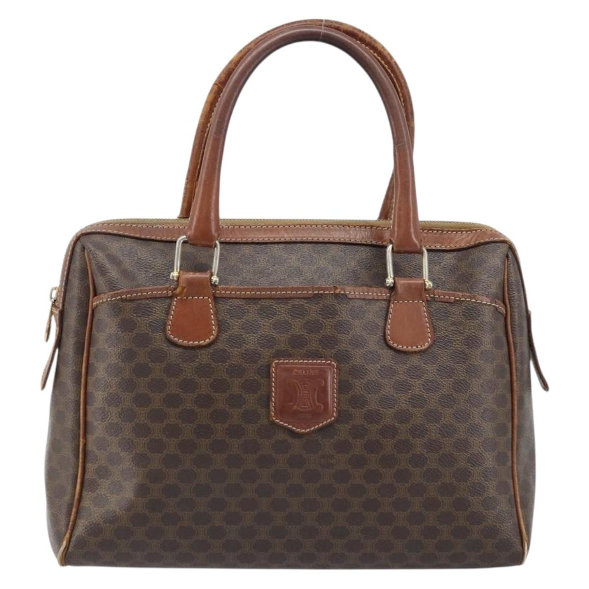 CELINE Macadam Canvas Hand Bag PVC Leather Brown Gold Auth 174520