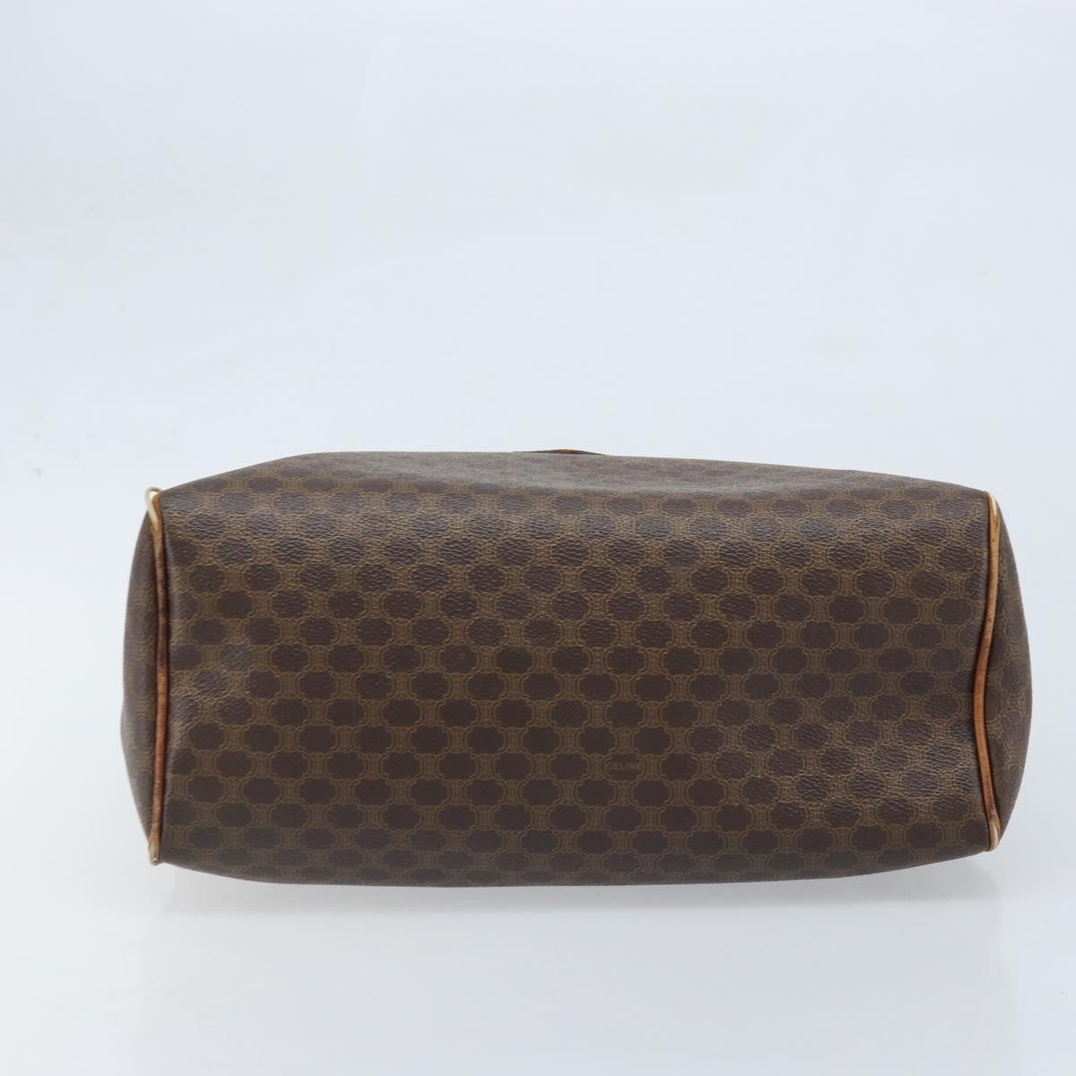 CELINE Macadam Canvas Hand Bag PVC Leather Brown Gold Auth 174520