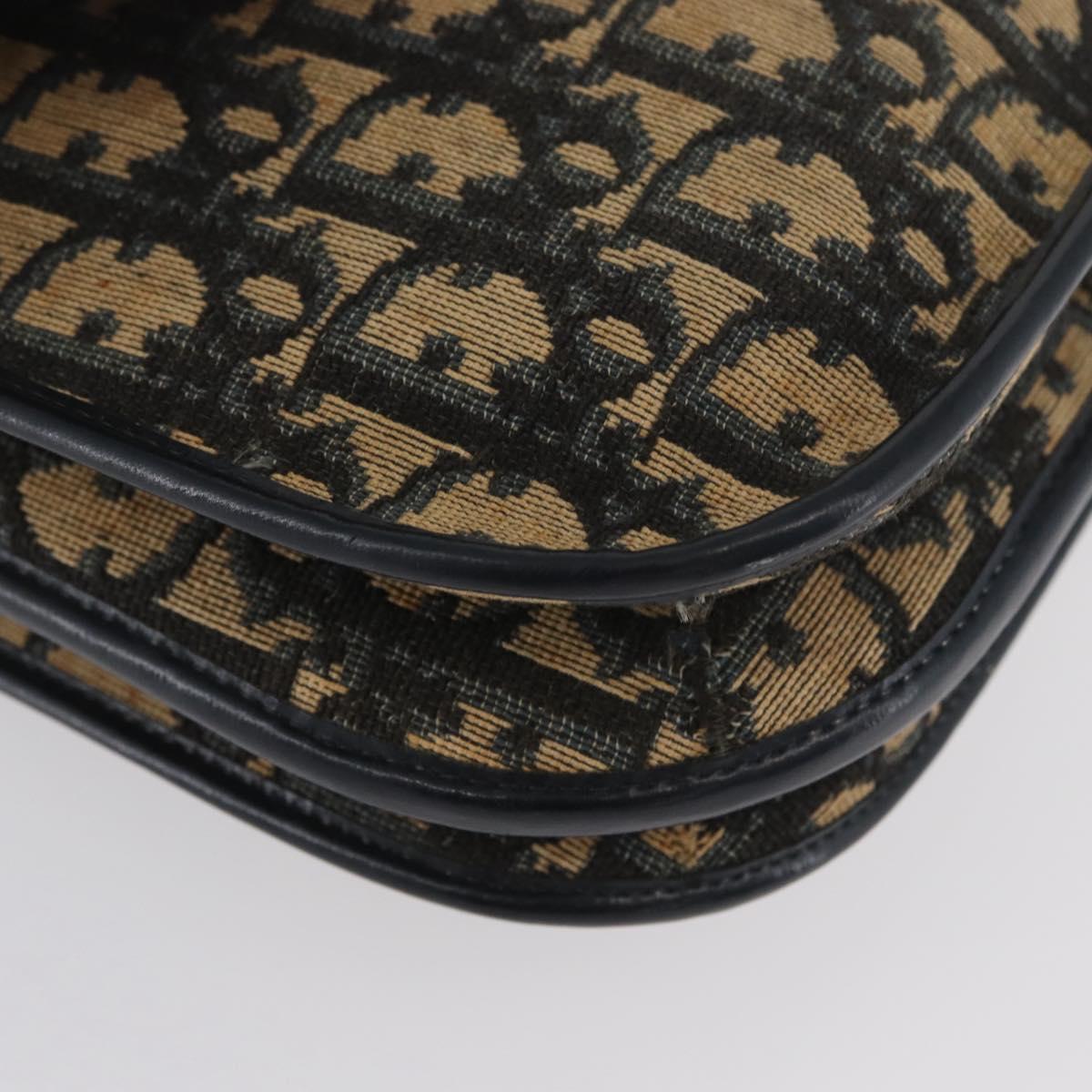 Christian Dior Trotter Canvas Shoulder Bag Navy Gold Auth 174528