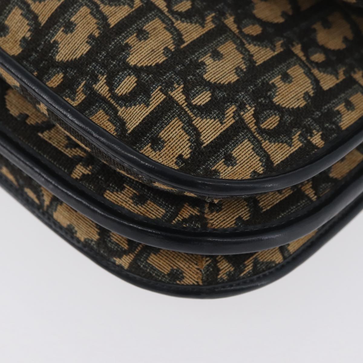 Christian Dior Trotter Canvas Shoulder Bag Navy Gold Auth 174528