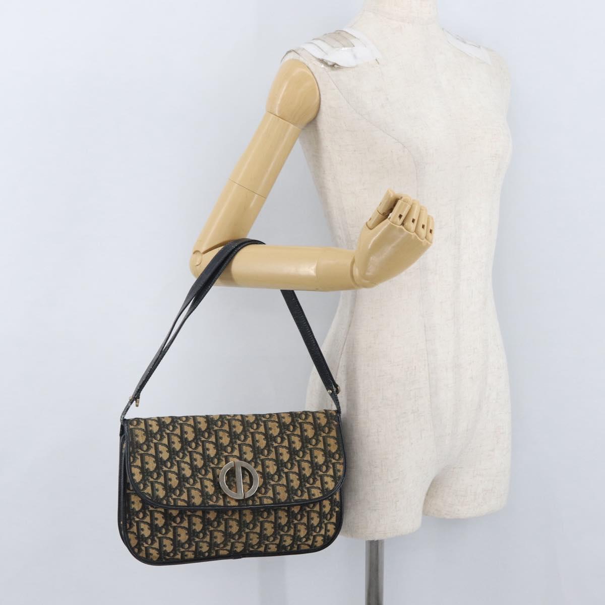 Christian Dior Trotter Canvas Shoulder Bag Navy Gold Auth 174528