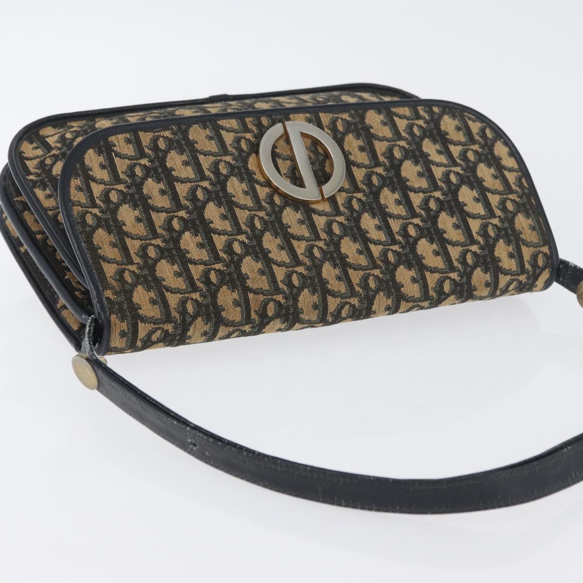 Christian Dior Trotter Canvas Shoulder Bag Navy Gold Auth 174528