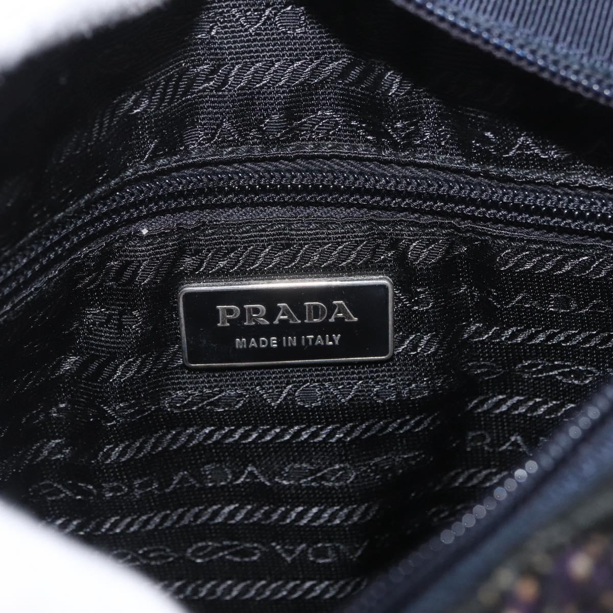 PRADA Hand Bag Cotton Leather Purple Silver Auth 174534