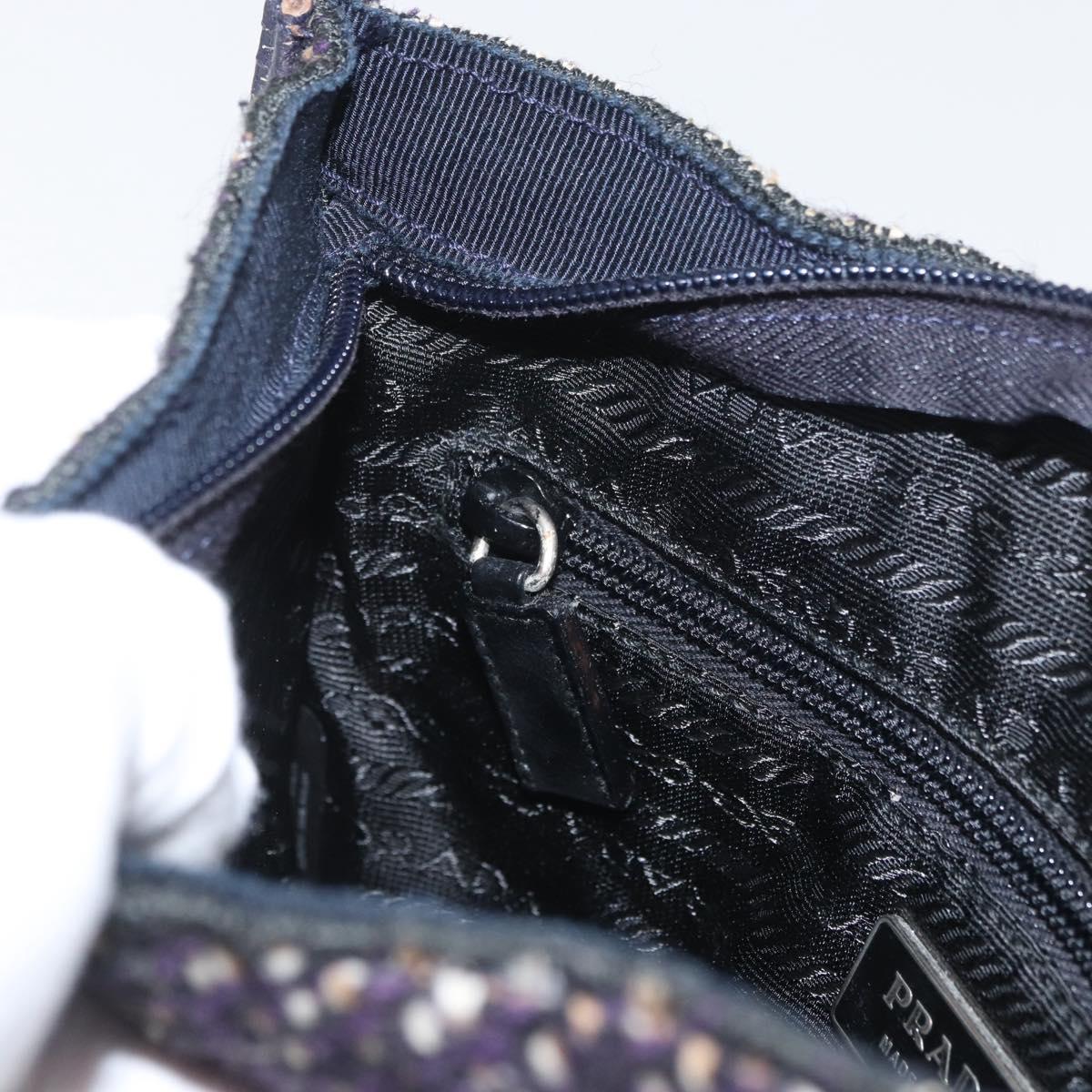 PRADA Hand Bag Cotton Leather Purple Silver Auth 174534