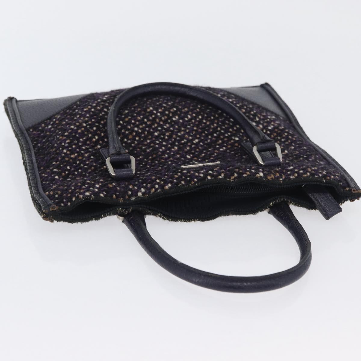 PRADA Hand Bag Cotton Leather Purple Silver Auth 174534