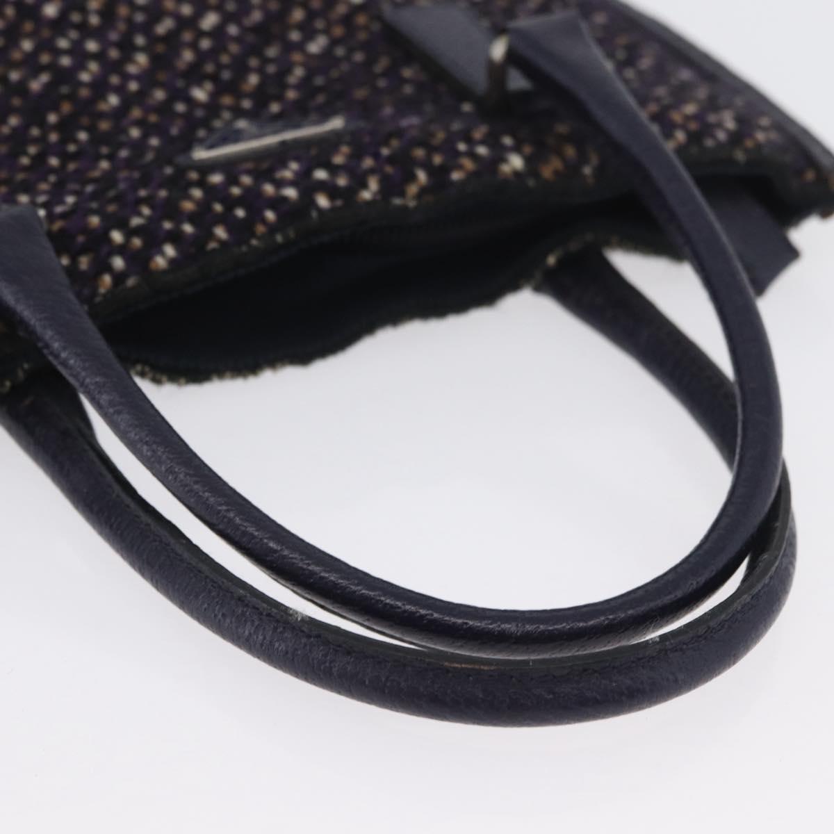 PRADA Hand Bag Cotton Leather Purple Silver Auth 174534