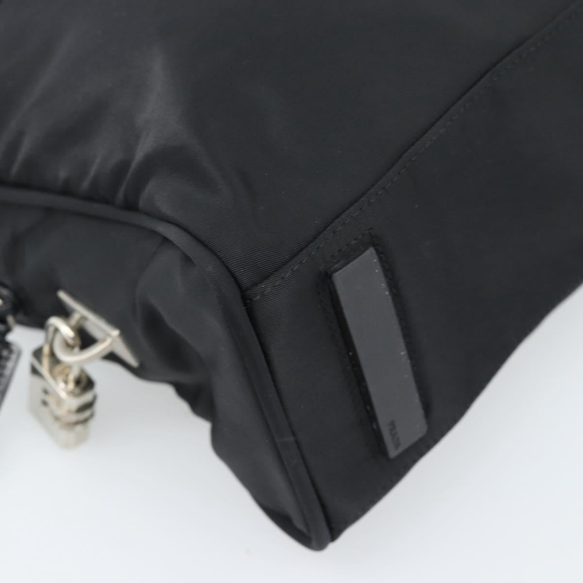 PRADA Hand Bag Nylon Black Silver Auth 174539