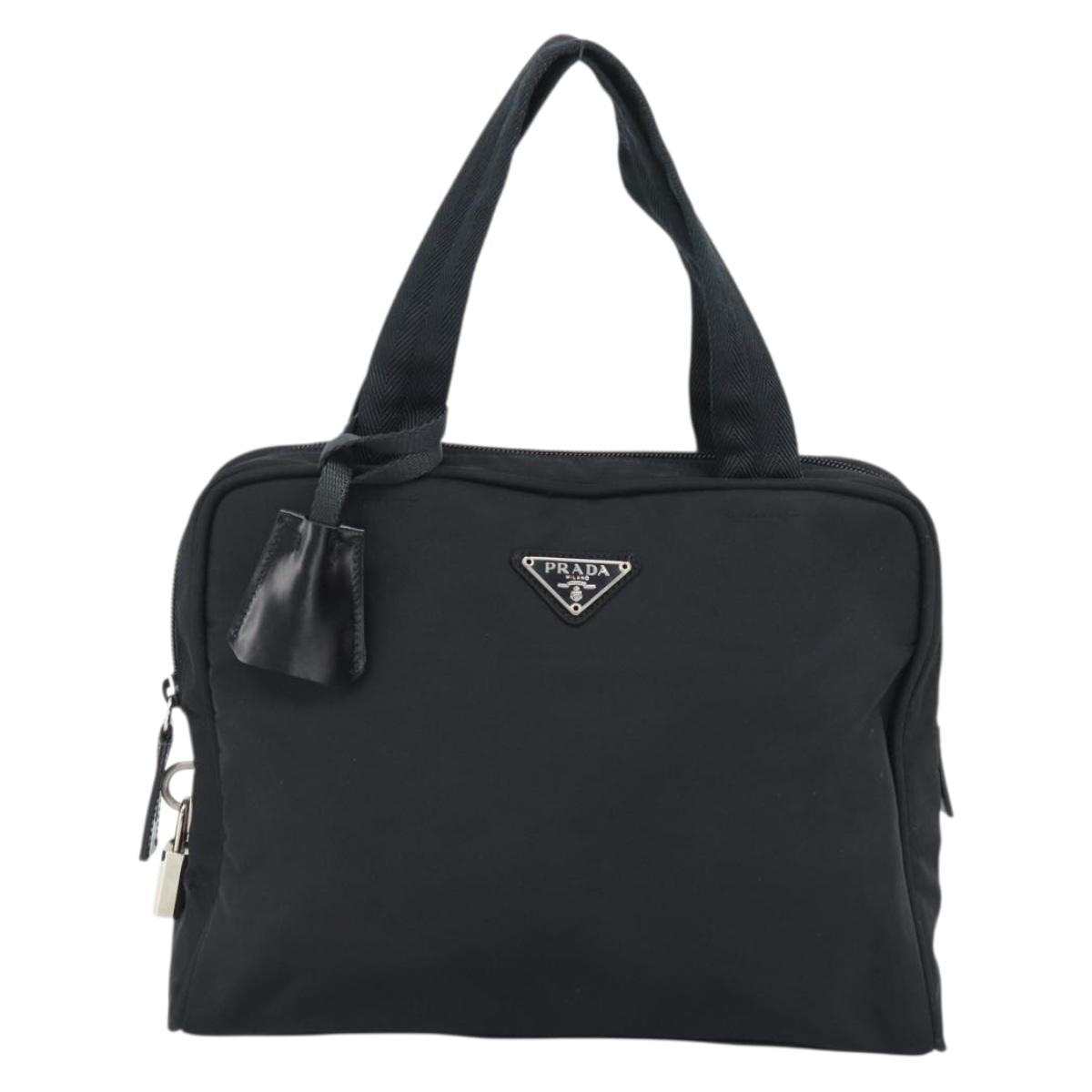 PRADA Hand Bag Nylon Black Silver Auth 174539